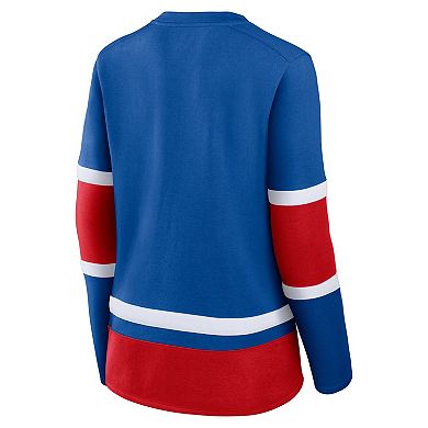 Women's Fanatics Blue New York Rangers Prime Time Lace-Up Long Sleeve T-Shirt
