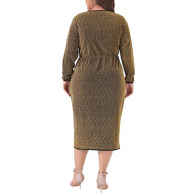Plus Size Dress for Women Long Sleeve V Neck High Slit Sequin Party Cocktail Dresses