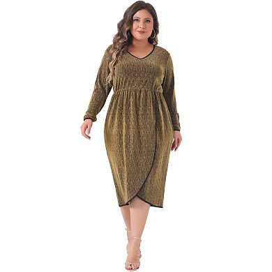 Plus Size Dress for Women Long Sleeve V Neck High Slit Sequin Party Cocktail Dresses