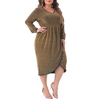 Plus Size Dress for Women Long Sleeve V Neck High Slit Sequin Party Cocktail Dresses