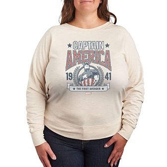 Plus Size Marvel Captain America Retro Collegiate French Terry Long Sleeve Tee