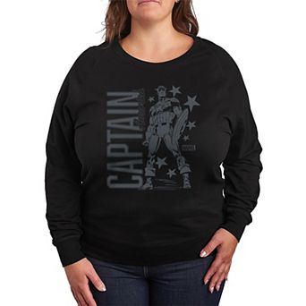 Plus Size Marvel Captain America Monochrome French Terry Long Sleeve Tee