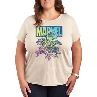 Plus Size Marvel Group Rainbow Graphic Tee