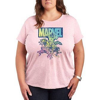 Plus Size Marvel Group Rainbow Graphic Tee