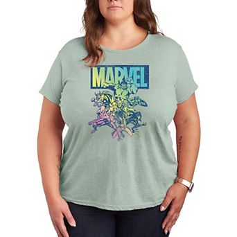 Plus Size Marvel Group Rainbow Graphic Tee
