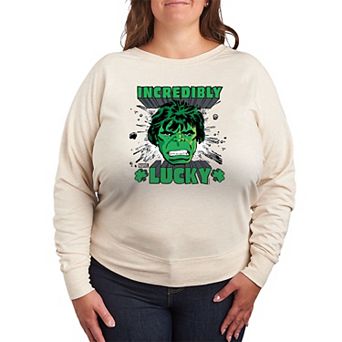 Plus Size Marvel Hulk Incredibly Lucky French Terry Long Sleeve Tee