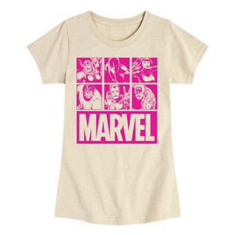 Girls 7-16 Marvel Heroes Pink Grid Tee