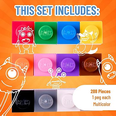 Classic Bricks Set Color, Starter Kit 12 Colors 1x1 , 288 Piece