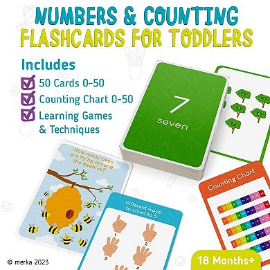 Math Counting Flashcards For Toddlers - Number Flash Cards 0-50 Counting