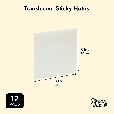 12 Pack Transparent Sticky Notes 3 x 3 In, Self-stick Pads, 600 Sheets, 3 Colors