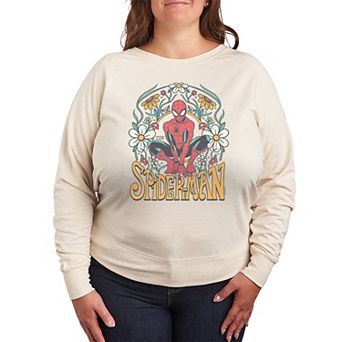 Plus Size Marvel Spider-Man Vintage Florals French Terry Long Sleeve Tee