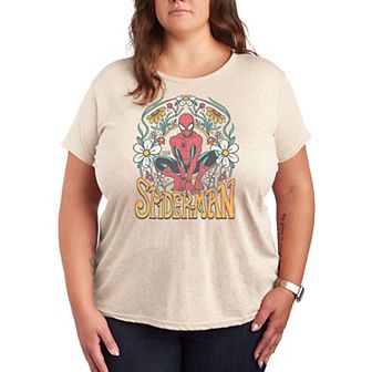 Plus Size Marvel Spider-Man Vintage Florals Graphic Tee