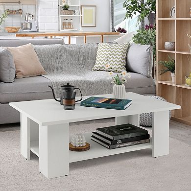 Large 36 Inch 2-tier Wooden Modern Coffee Table With Storage Shelf