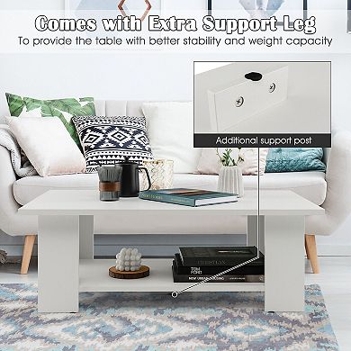 Large 36 Inch 2-tier Wooden Modern Coffee Table With Storage Shelf