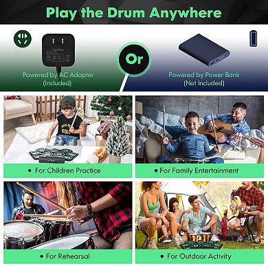 Electronic Drum Set with 2 Build-in Stereo Speakers for Kids