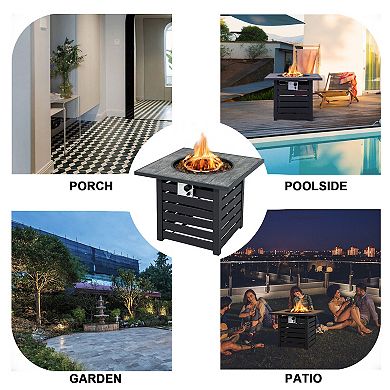 Square Propane Fire Pit Table With Lava Rocks And Rain Cover