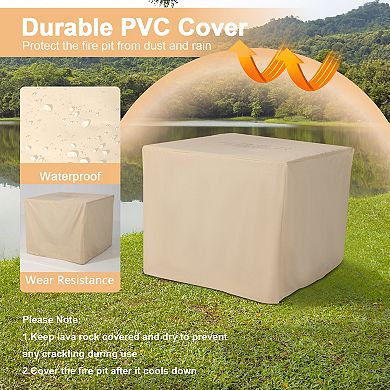 Square Propane Fire Pit Table With Lava Rocks And Rain Cover