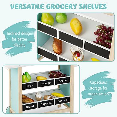 Kids Wooden Ice Cream Cart with Chalkboard and Storage