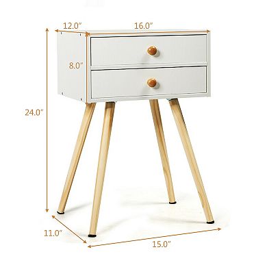 Midcentury Modern Bedside Table with 2 Drawers