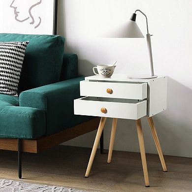 Midcentury Modern Bedside Table with 2 Drawers