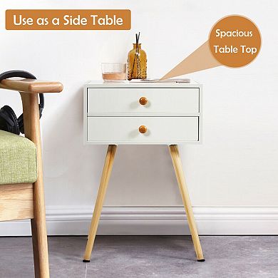 Midcentury Modern Bedside Table with 2 Drawers