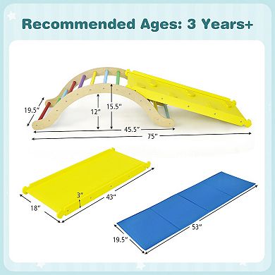 3-in-1 Wooden Climber Ladder Structure with Rock Climbing Ramp and Padding