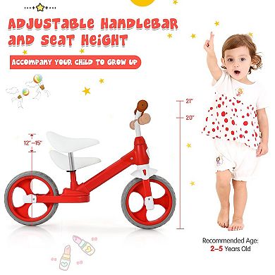 Kids Balance Training Bicycle with Adjustable Handlebar and Seat - Red