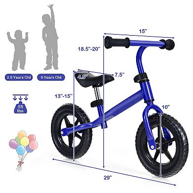 Kids No Pedal Balance Bike with Adjustable Handlebar and Seat - Blue