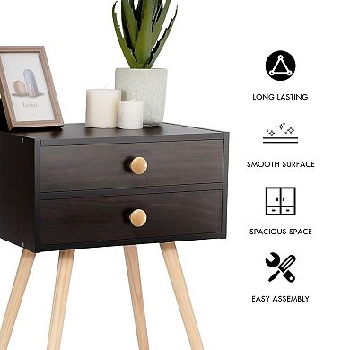Midcentury Modern Bedside Table with 2 Drawers