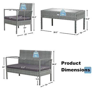 4 Pieces Outdoor Rattan Conversation Set With Comfortable Cushion