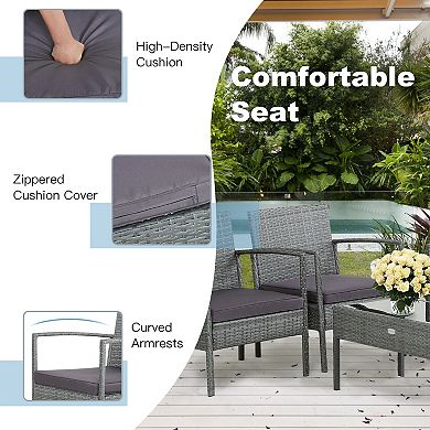 4 Pieces Outdoor Rattan Conversation Set With Comfortable Cushion