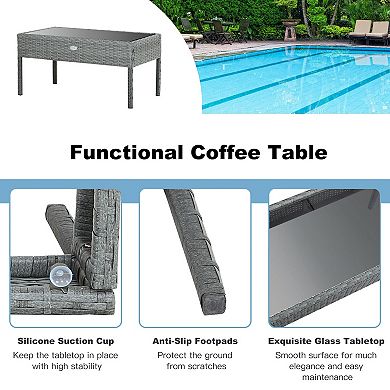 4 Pieces Outdoor Rattan Conversation Set With Comfortable Cushion