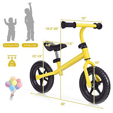 Kids No Pedal Balance Bike with Adjustable Handlebar and Seat - Yellow