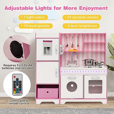 Kids Kitchen Playset Wooden Toy with Adjustable LED Lights and Washing Machine