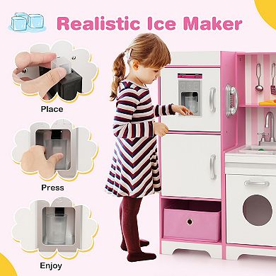 Kids Kitchen Playset Wooden Toy with Adjustable LED Lights and Washing Machine
