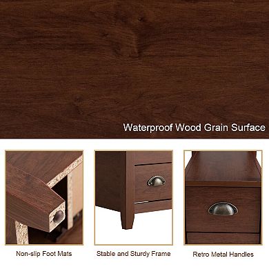23.5 x 12 Inch Rectangular Wooden Nightstand with 2 Drawers and Shelf