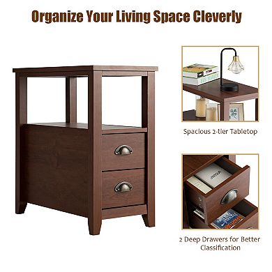 23.5 x 12 Inch Rectangular Wooden Nightstand with 2 Drawers and Shelf