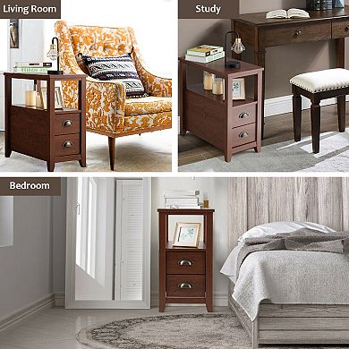 23.5 x 12 Inch Rectangular Wooden Nightstand with 2 Drawers and Shelf