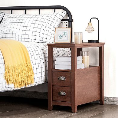 23.5 x 12 Inch Rectangular Wooden Nightstand with 2 Drawers and Shelf