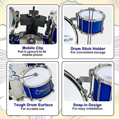 Kids Jazz Drum Keyboard Set with Stool and Microphone Stand