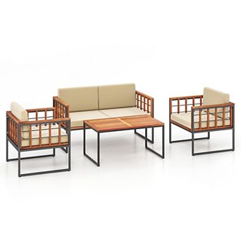 4 pc Acacia Wood Outdoor Sofa Set