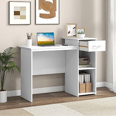 Computer Desk With Drawer Modern Laptop Pc Desk With Adjustable Shelf And Cable Hole