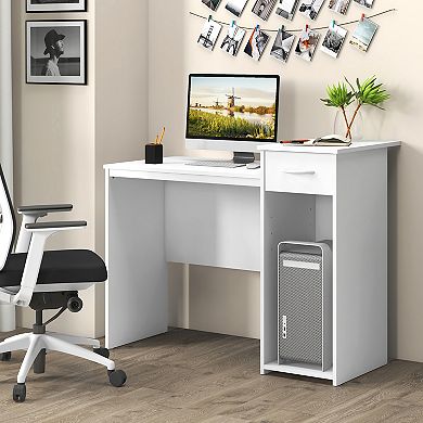 Computer Desk With Drawer Modern Laptop Pc Desk With Adjustable Shelf And Cable Hole