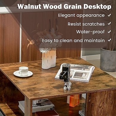 2 Tiers Square Coffee Table With Storage And Non-slip Foot Pads-rustic Brown