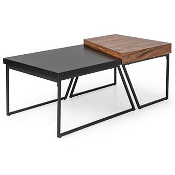 Coffee Table Set Of 2 With Powder Coated Metal Legs-black