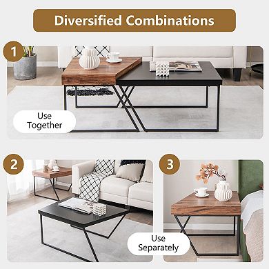 Coffee Table Set Of 2 With Powder Coated Metal Legs-black