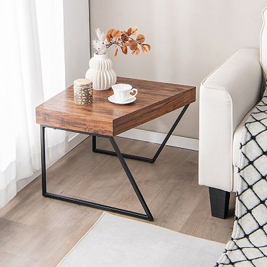 Coffee Table Set Of 2 With Powder Coated Metal Legs-black