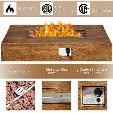 Outdoor Gas Fire Pit Table 48 x 27 Inch 50000 BTU With Cover