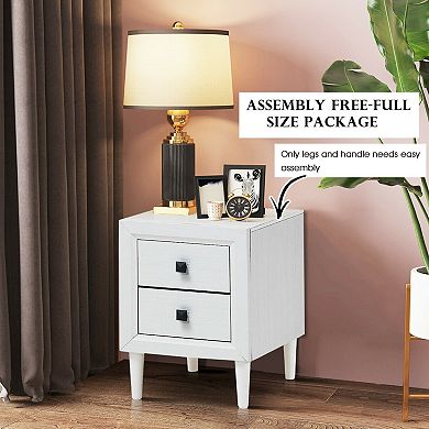 2 Pieces Multipurpose Retro Nightstand Set with 2 Drawers