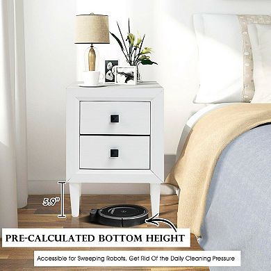 2 Pieces Multipurpose Retro Nightstand Set with 2 Drawers
